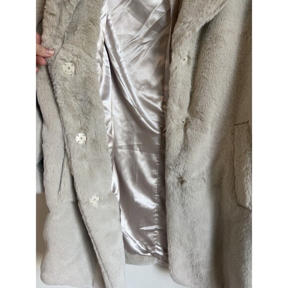 Time And Tru Large Ultra Soft Teddy Faux Fur Trench Coat Beige Cream Mob Wife - Picture 7 of 16